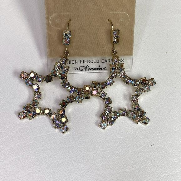 Gold Aurora Borealis Rhinestone Large Star Dangle Earring - Picture 1 of 7